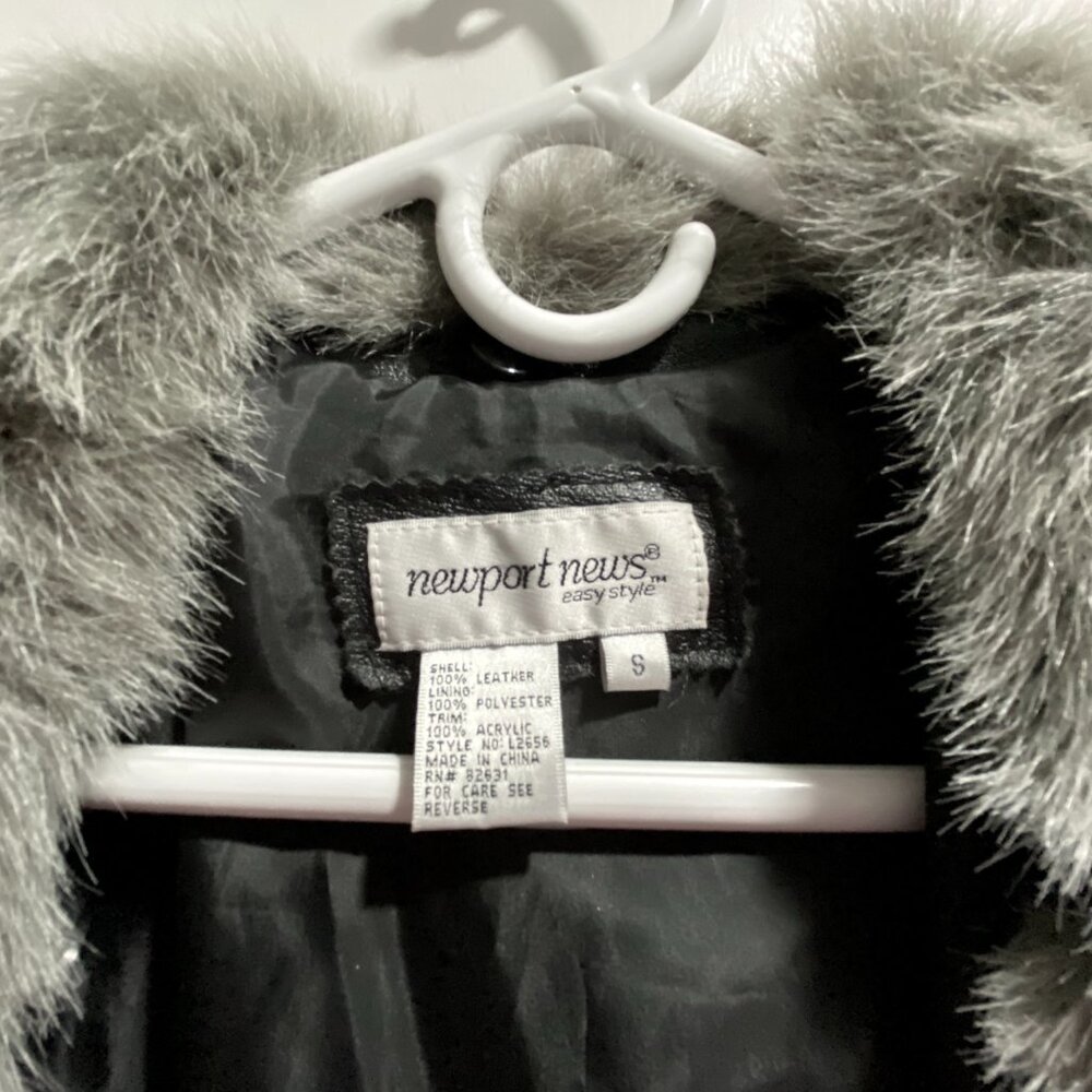 Vintage Newport News Leather Faux Fur Steampunk Goth Punk Belted Y2K Long Coat S - Picture 9 of 13